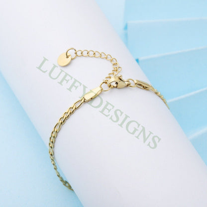 5pcs Finished Figaro Chain, 3:1 Chain Bracelet, 18k Gold plated 316L Stainless Steel, Womens Chain, Womens Bracelet, Hypoallergenic Chain