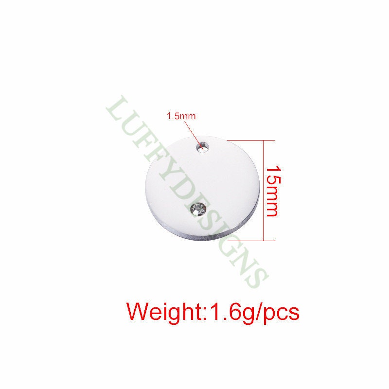 10pcs Round Disc/Square/Heart Tags with Crystal Zirion, CZ Stamping Blanks Charms, Engravable Blanks Pendant, Gold Plated Stainless Steel