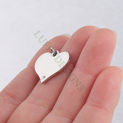 10pcs Round Disc/Square/Heart Tags with Crystal Zirion, CZ Stamping Blanks Charms, Engravable Blanks Pendant, Gold Plated Stainless Steel