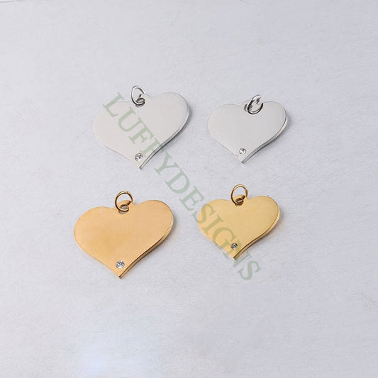 10pcs Round Disc/Square/Heart Tags with Crystal Zirion, CZ Stamping Blanks Charms, Engravable Blanks Pendant, Gold Plated Stainless Steel