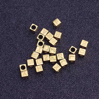 Cube Letter Charms 7mm, Uppercase Alphabet Charm, Gold Letter Charm, 26 Letters Initial Beads, Square Name Beads,Gold Plated Stainless Steel
