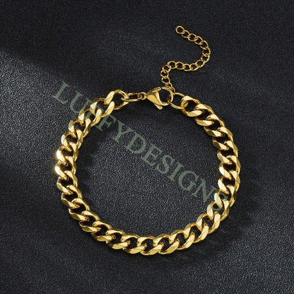 5pcs Gold Cuban Link Chain Bracelet, Miami Cuban Curb Links, Cuban Men Bracelet, Women Bracelet, Gift for Men, Gold plated Stainless Steel