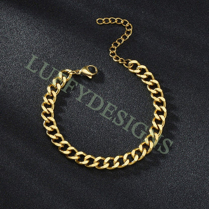 5pcs Gold Cuban Link Chain Bracelet, Miami Cuban Curb Links, Cuban Men Bracelet, Women Bracelet, Gift for Men, Gold plated Stainless Steel