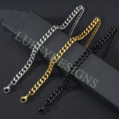 5pcs Gold Cuban Link Chain Bracelet, Miami Cuban Curb Links, Cuban Men Bracelet, Women Bracelet, Gift for Men, Gold plated Stainless Steel