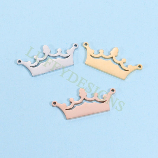 10pcs 3D Crown Charms 29x13mm, Gold Crown Pendant, Crown Findings for Necklace, Gold plated Stainless Steel, Mirror Polished Crown Connector