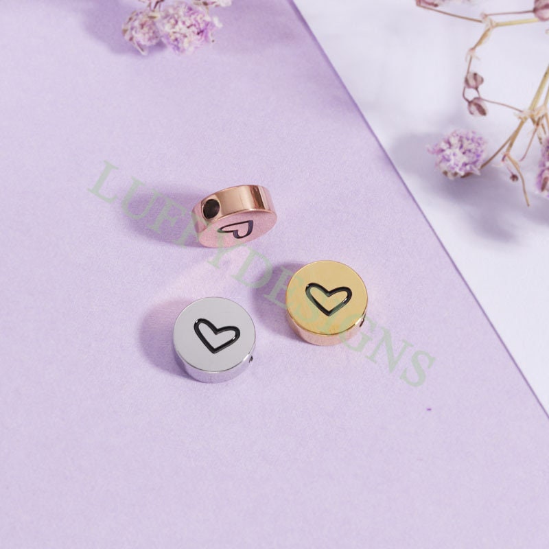 10pcs 3D Heart Charms 8mm, Gold /Rose Gold Stainless Steel Heart, Open Heart Beads Pendant, Tiny Heart Findings, Jewelry Making Supplies