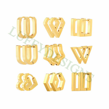 10pcs Open Clip Hoop Earrings, Clicker Ring Hoops, Earring Findings, Geometric Hoop Earrings, Gold Plated Stainless Steel Pierced Jewelry