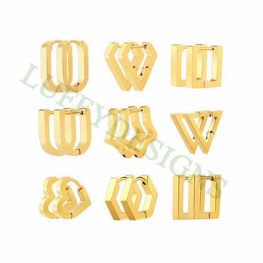 10pcs Open Clip Hoop Earrings, Clicker Ring Hoops, Earring Findings, Geometric Hoop Earrings, Gold Plated Stainless Steel Pierced Jewelry