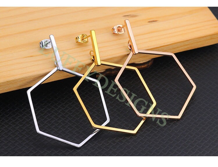 10pcs Geometric Hoop Earrings, Gold Plated Stainless Steel Pierced Jewelry, Earring Findings, Round/Triangle/Square/Star/Hexagon Earrings