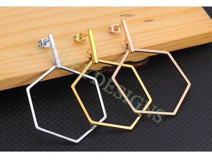 10pcs Geometric Hoop Earrings, Gold Plated Stainless Steel Pierced Jewelry, Earring Findings, Round/Triangle/Square/Star/Hexagon Earrings