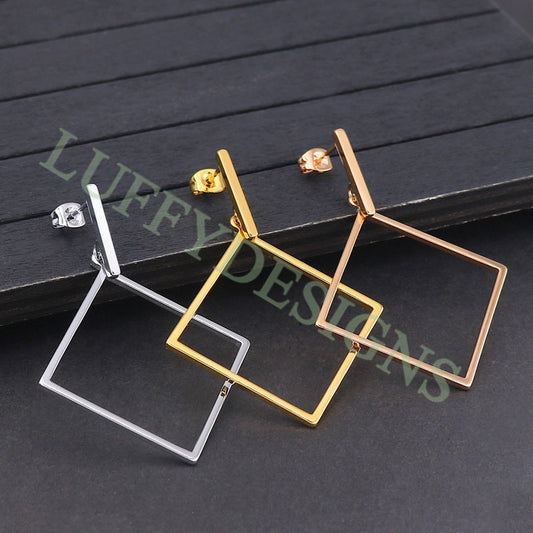 10pcs Geometric Hoop Earrings, Gold Plated Stainless Steel Pierced Jewelry, Earring Findings, Round/Triangle/Square/Star/Hexagon Earrings