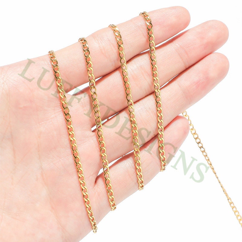 16ft/5m Mens NK 1:1 Curb Chain 3-5mm, Gold plated Stainless Steel, Unfinished Hip Hop Cool Chain, Curb Cuban Bulk Chains Necklace Supplies