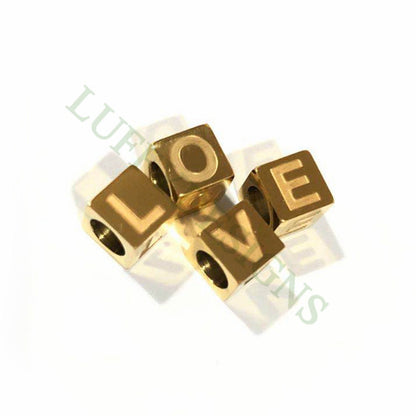 Cube Letter Charms 7mm, Uppercase Alphabet Charm, Gold Letter Charm, 26 Letters Initial Beads, Square Name Beads,Gold Plated Stainless Steel