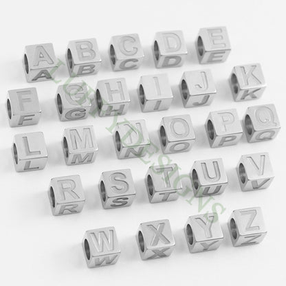 Cube Letter Charms 7mm, Uppercase Alphabet Charm, Gold Letter Charm, 26 Letters Initial Beads, Square Name Beads,Gold Plated Stainless Steel