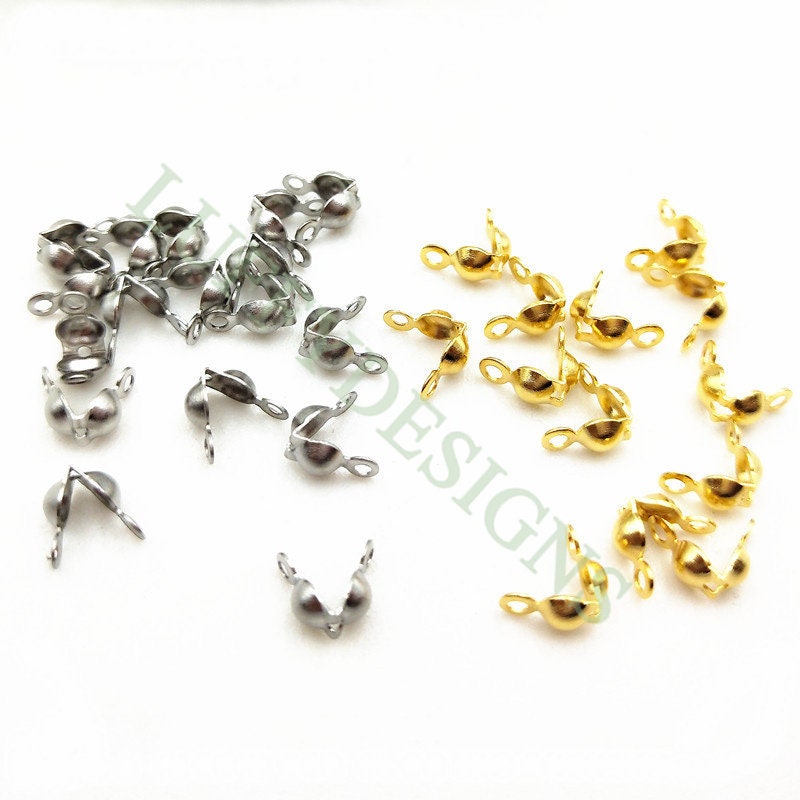 100Pcs Gold Bead Tip Clamshells, Fold Over Crimp Bead, Knot Tip Cover Ends, Knot Covers, Calotte Ends, Crimp Bead Cover,Clamshell Knot Cover