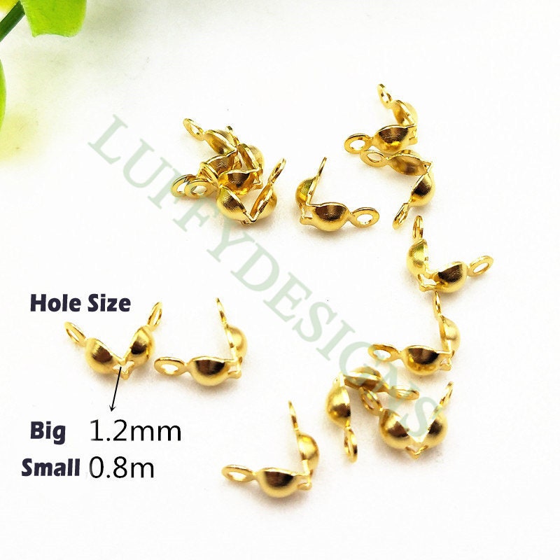 100Pcs Gold Bead Tip Clamshells, Fold Over Crimp Bead, Knot Tip Cover Ends, Knot Covers, Calotte Ends, Crimp Bead Cover,Clamshell Knot Cover