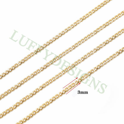 16ft/5m Mens NK 1:1 Curb Chain 3-5mm, Gold plated Stainless Steel, Unfinished Hip Hop Cool Chain, Curb Cuban Bulk Chains Necklace Supplies