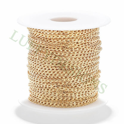 16ft/5m Mens NK 1:1 Curb Chain 3-5mm, Gold plated Stainless Steel, Unfinished Hip Hop Cool Chain, Curb Cuban Bulk Chains Necklace Supplies