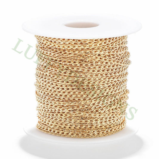 16ft/5m Mens NK 1:1 Curb Chain 3-5mm, Gold plated Stainless Steel, Unfinished Hip Hop Cool Chain, Curb Cuban Bulk Chains Necklace Supplies