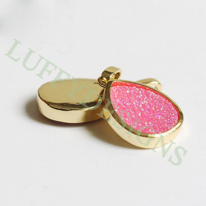 5pcs Gold Titanium Druzy Pendant 19x15mm, Drop Gemstone Druzy Charm, Natural Druzy Stone, Rainbow Agate Geode Pendant, Drusy Charm Jewelry