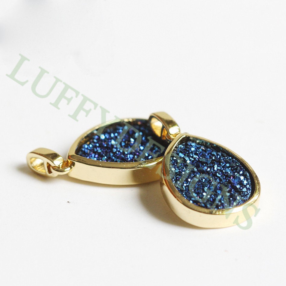 5pcs Gold Titanium Druzy Pendant 19x15mm, Drop Gemstone Druzy Charm, Natural Druzy Stone, Rainbow Agate Geode Pendant, Drusy Charm Jewelry