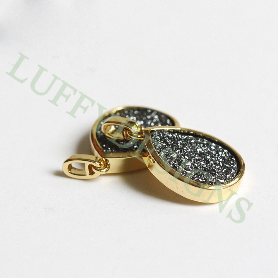 5pcs Gold Titanium Druzy Pendant 19x15mm, Drop Gemstone Druzy Charm, Natural Druzy Stone, Rainbow Agate Geode Pendant, Drusy Charm Jewelry