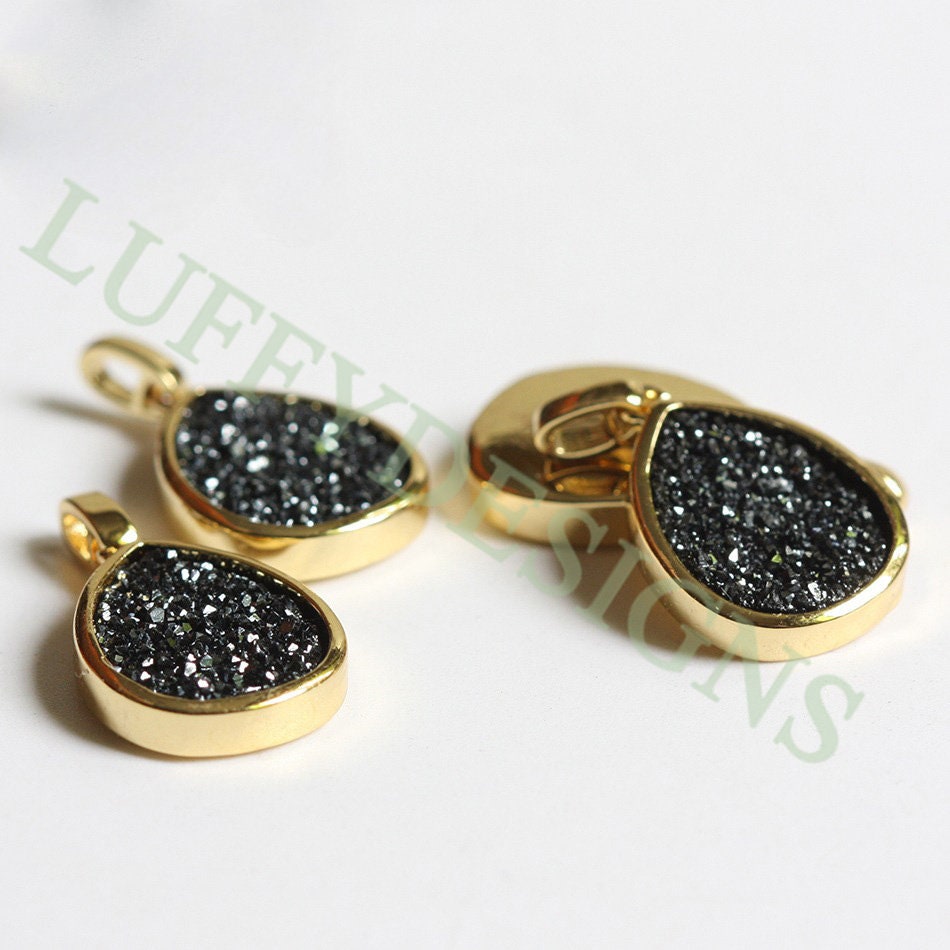 5pcs Gold Titanium Druzy Pendant 19x15mm, Drop Gemstone Druzy Charm, Natural Druzy Stone, Rainbow Agate Geode Pendant, Drusy Charm Jewelry