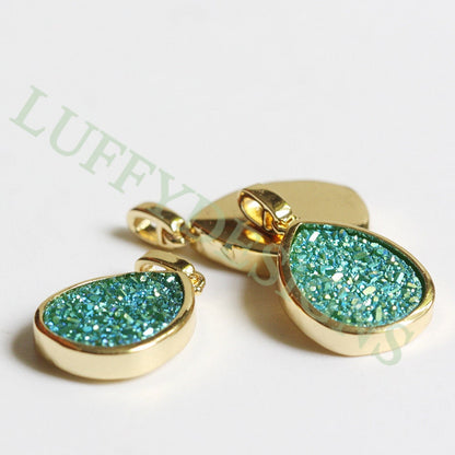 5pcs Gold Titanium Druzy Pendant 19x15mm, Drop Gemstone Druzy Charm, Natural Druzy Stone, Rainbow Agate Geode Pendant, Drusy Charm Jewelry