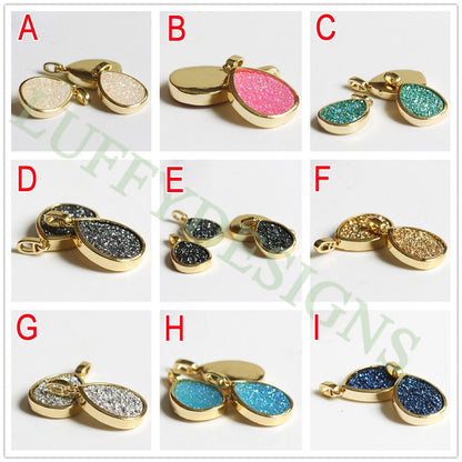 5pcs Gold Titanium Druzy Pendant 19x15mm, Drop Gemstone Druzy Charm, Natural Druzy Stone, Rainbow Agate Geode Pendant, Drusy Charm Jewelry