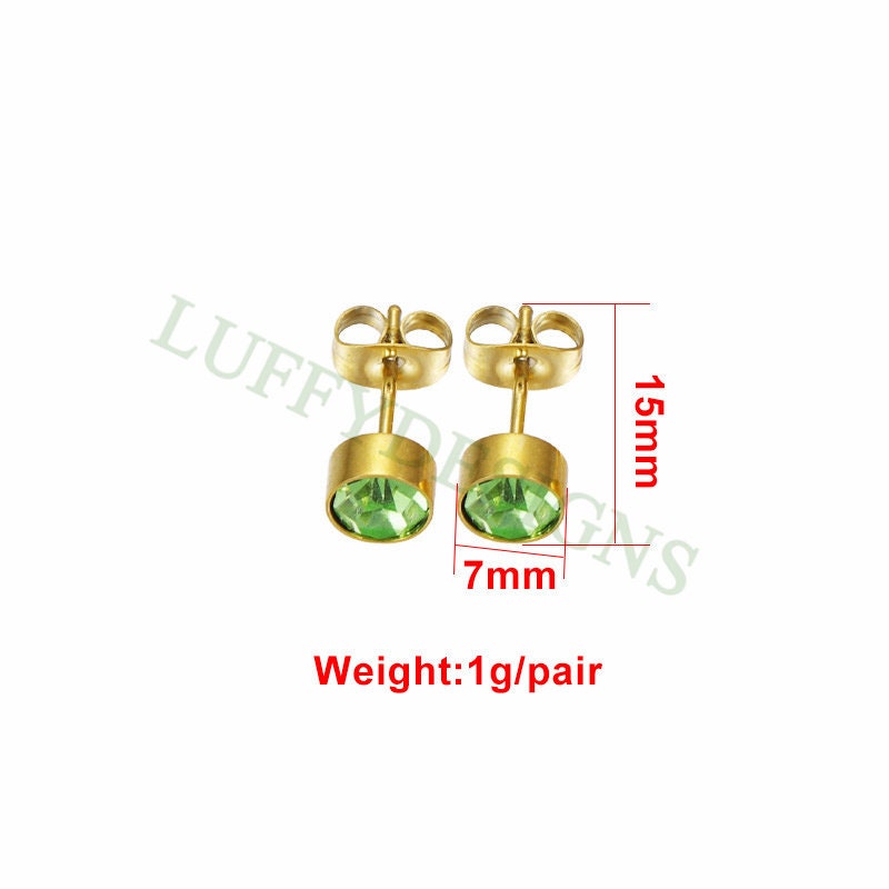 5pairs Colorful Crystal Zircon Stud, Swarovski Birthstone Stud Earring, Steel Post, Gold Round Earring Posts, Birthstone Gemstone CZ Earring
