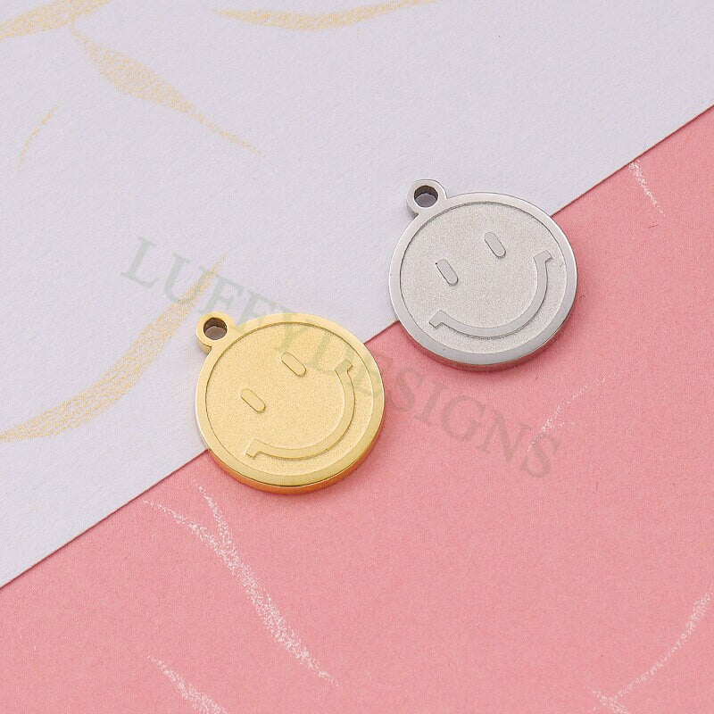 10pcs Smile Face Charm 8mm/13mm, Gold Smile Charm Pendant, Smile Round Disc, Happy Face Pendant, Smiley Symbol, Gold plated Stainless Steel