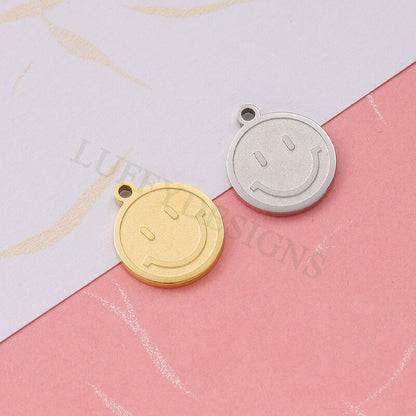 10pcs Smile Face Charm 8mm/13mm, Gold Smile Charm Pendant, Smile Round Disc, Happy Face Pendant, Smiley Symbol, Gold plated Stainless Steel