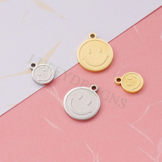 10pcs Smile Face Charm 8mm/13mm, Gold Smile Charm Pendant, Smile Round Disc, Happy Face Pendant, Smiley Symbol, Gold plated Stainless Steel