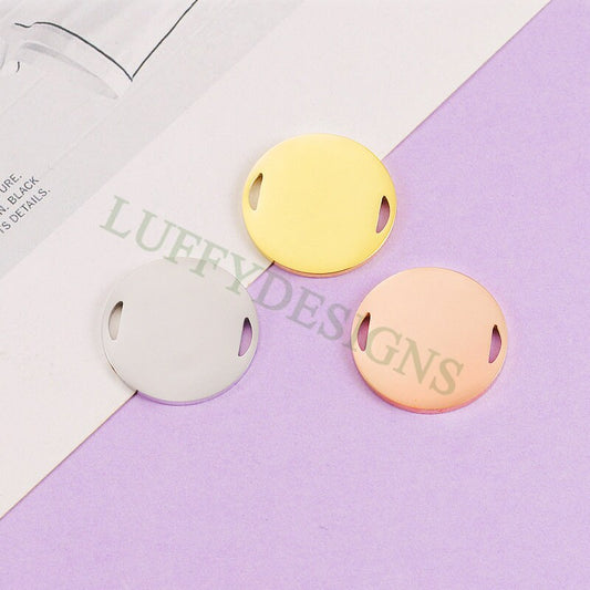 10pcs 20mm Round Disc Tags with 2 Holes, Mirror Polished Metal Stamping Blanks Charms, Engravable Round Blanks, Gold Plated Stainless Steel