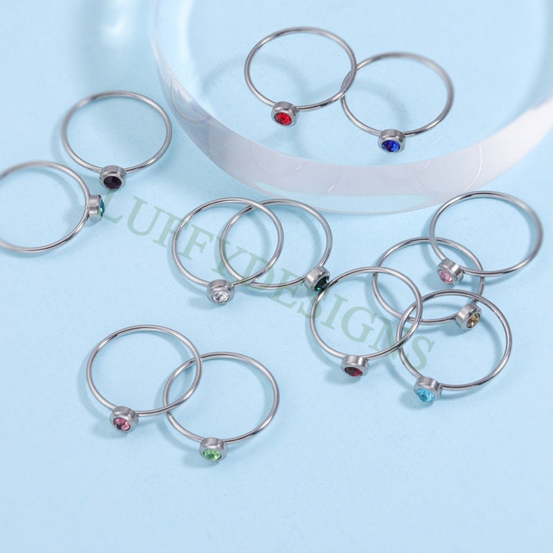 10pcs Colorful Crystal Zircon Ring, Swarovski Birthstone Ring, Steel Ring, Gold Round Ring, Birthstone Gemstone CZ Ring, Wholesale Ring
