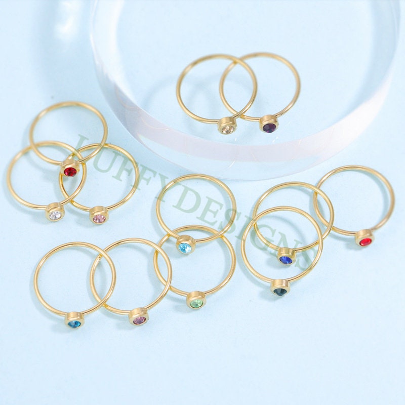 10pcs Colorful Crystal Zircon Ring, Swarovski Birthstone Ring, Steel Ring, Gold Round Ring, Birthstone Gemstone CZ Ring, Wholesale Ring
