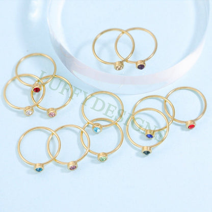 10pcs Colorful Crystal Zircon Ring, Swarovski Birthstone Ring, Steel Ring, Gold Round Ring, Birthstone Gemstone CZ Ring, Wholesale Ring