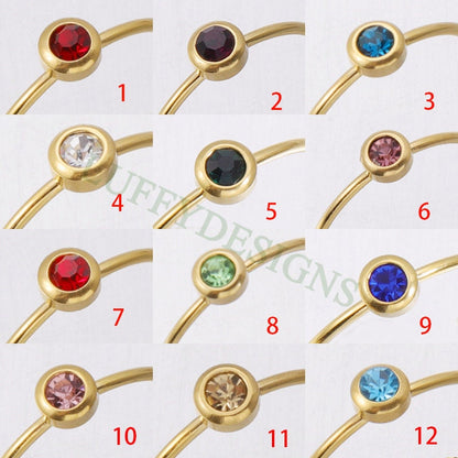 10pcs Colorful Crystal Zircon Ring, Swarovski Birthstone Ring, Steel Ring, Gold Round Ring, Birthstone Gemstone CZ Ring, Wholesale Ring