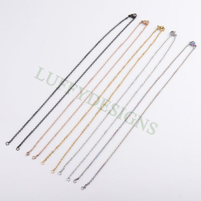 10Pcs Half Finished Necklace, Flat Oval Cable Chain With 2 Jump Rings, 18k Gold /Rose Gold plated 316L Stainless Steel, Necklace Supplies