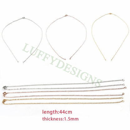 10Pcs Half Finished Necklace, Flat Oval Cable Chain With 2 Jump Rings, 18k Gold /Rose Gold plated 316L Stainless Steel, Necklace Supplies