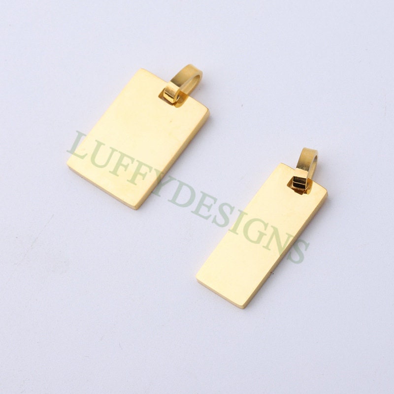 5pcs Gold Rectangle Charm Pendant, Rectangle Pendant Blank, DIY Engraving Supplies, Ready to Engrave, 18K Gold plated 316L Stainless Steel