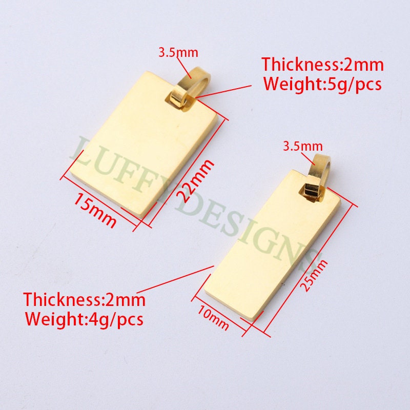 5pcs Gold Rectangle Charm Pendant, Rectangle Pendant Blank, DIY Engraving Supplies, Ready to Engrave, 18K Gold plated 316L Stainless Steel