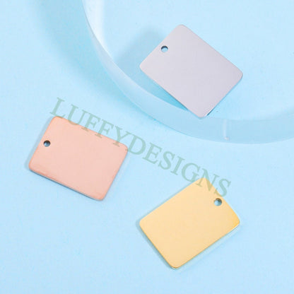 10pcs Gold Rectangle Charm Pendant, Rectangle Pendant Blank, DIY Engraving Supplies, Ready to Engrave, 18K Gold plated 316L Stainless Steel