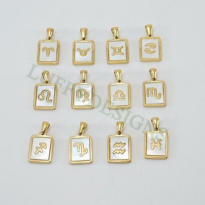 5pcs Zodiac Constellation Necklace, Shell Horoscope Pendant, Mother of Pearl Astrology Zodiac Sign Necklace, Steel Astrological Necklace