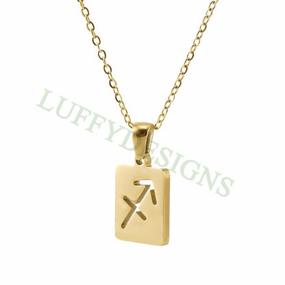 5pcs Zodiac Constellation Necklace, Rectangle Zodiac Symbol, Horoscope Pendant, Steel Astrological Zodiac Signs,Gold Zodiac Pendant Necklace