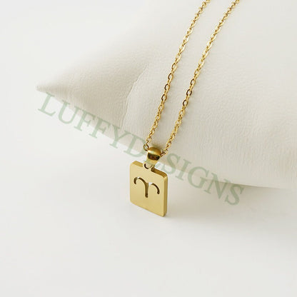 5pcs Zodiac Constellation Necklace, Rectangle Zodiac Symbol, Horoscope Pendant, Steel Astrological Zodiac Signs,Gold Zodiac Pendant Necklace