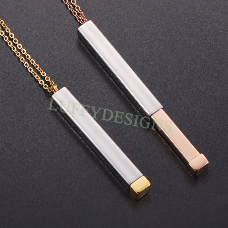 2pcs Blank Bar Necklace, Hidden Message Necklace, Gold Stainless Steel Blanks, Secret Message Blank Bars, Hidden Message Pendant Supplies