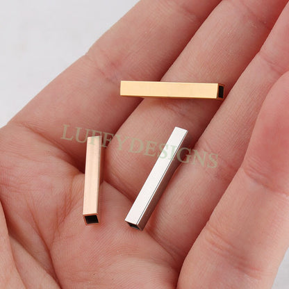 10pcs Rectangle Beads 17x5mm, Gold Beads, Geometric Beads, Rectangle Spacer Beads Charm for Bracelet Necklace Supply, 18K Gold plated Steel