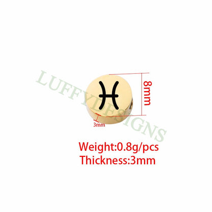 5pcs Round/Heart Zodiac Symbol Constellation Charm 8mm, Gold plated Stainless Steel, Gold Zodiac Beads,Constellation Beads,Zodiac Sign Beads