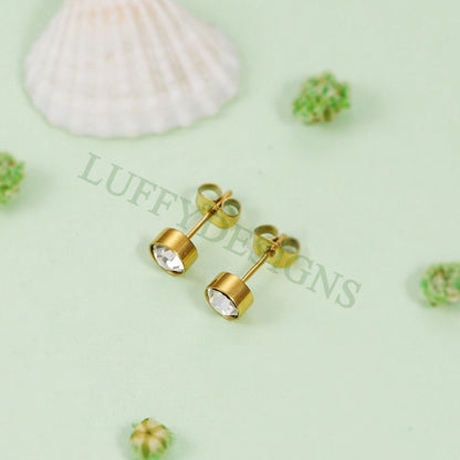 5pairs Colorful Crystal Zircon Stud, Swarovski Birthstone Stud Earring, Steel Post, Gold Round Earring Posts, Birthstone Gemstone CZ Earring